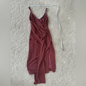 Dress Forum Burgundy Wrap Midi Dress Size Small | Sleeveless Twist Front